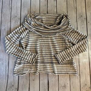 Free People Navy Blue and Cream Striped Knit small